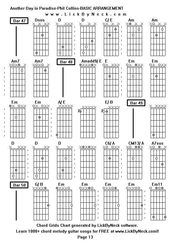 Chord Grids Chart of chord melody fingerstyle guitar song-Another Day in Paradise-Phil Collins-BASIC ARRANGEMENT,generated by LickByNeck software.